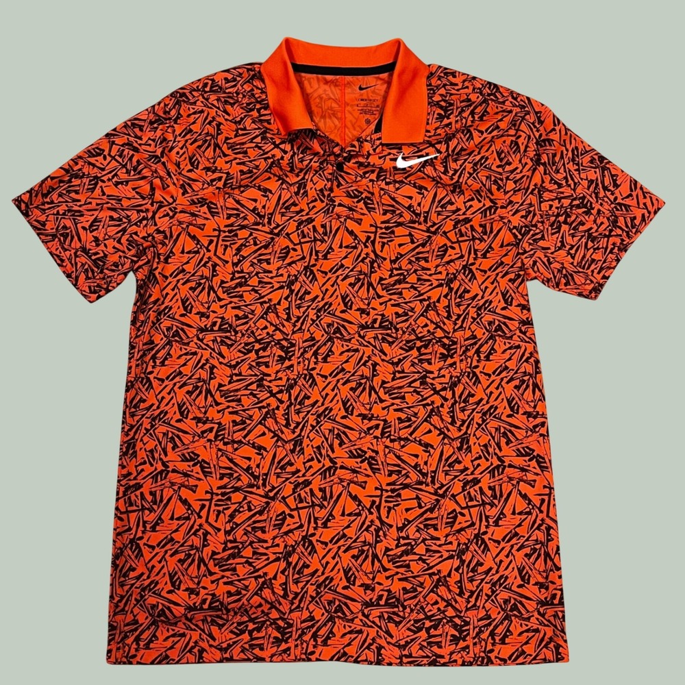Nike Dri-FIT Victory+ Men's Golf‎ Polo S Orange Black Geometric Sporty Neon
